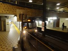Southbound subway train arriving at St Clair West TTC station platform