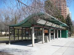 St. Clair West TTC subway station entrance on Heath Street with surrounding cityscape