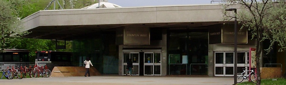 Toronto Transit Commission Eglinton West station exterior with entrance and signage