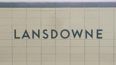 Tile wall on the platform at Lansdowne subway station Toronto
