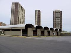 Bus loading zones at Islington TTC Station in Etobicoke with buses from Toronto Transit Commission and Mississauga Transit