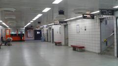 Mississauga Transit platforms at Islington Subway Station TTC with buses and shelters