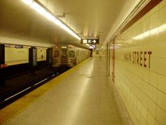 Eastbound train departing Main Street Station platform