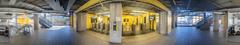 Panoramic view of the Toronto Transit Commission's original Scarborough Rapid Transit station at Scarborough Town Centre with platform and station infrastructure