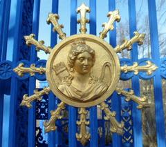 Blue Gate detailed view in Stockholm with stone arch and iron ironwork