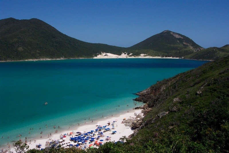 Beautiful sea view with clear blue water and rocky shoreline at Arraial do Cabo Municipality