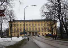 Uppsala University Library building exterior with blue sky