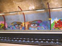 Colorful graffiti art on the wall at Malminkartano commuter train station in Helsinki