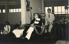 First graduation ceremony of the College of Academic Studies in 1954 led by General Mangkon Promyothi, Minister of Education, awarding diplomas to students at the old cafeteria building