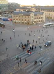 View of Helsinki cityscape with Elielinaukio square from Sokos department store window