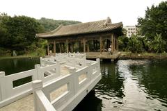 Scenic view of Zhishan Garden at the National Palace Museum in Taipei Taiwan with traditional architecture and lush greenery