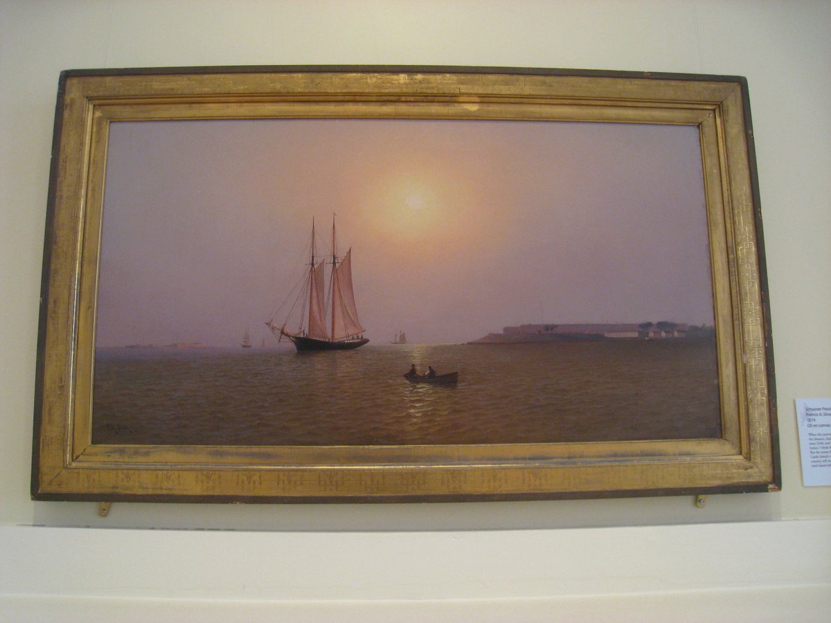 Schooner passing Castle Island maritime painting by Francis A. Silva 1874
