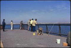 People engaging in activities on McCorkle Fishing Pier at Castle Island Boston Harbor recreation area