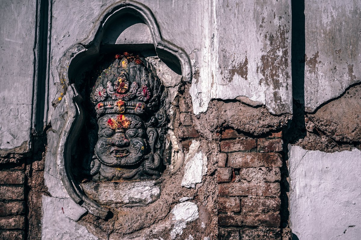 Ancient Bhairav stone carving in Kathmandu, Nepal