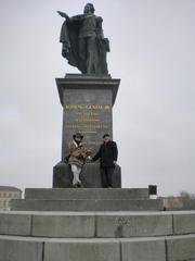 Laying flowers at the statue of King Gustav III of Sweden on the 220th anniversary of his murder at Skeppsbron, Stockholm