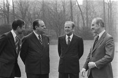 French Prime Minister Raymond Barre and Minister of Foreign Affairs Z. Ponchet visiting with Dutch Prime Minister Dries van Agt on March 18, 1980