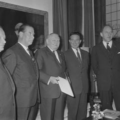 Chancellor Ludwig Erhard visiting Catshuis in the Netherlands in 1964 with Dutch officials Schroder, Marijnen, and Luns