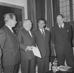 Bundeskanzler Ludwig Erhard visiting Catshuis in The Hague, Netherlands with Gerhard Schröder, Victor Marijnen, and Joseph Luns