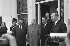 Chancellor Ludwig Erhard visiting Catshuis in Holland with Dutch political figures in 1964