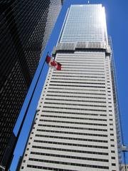 First Canadian Place skyscraper in Toronto during recladding with glass and ceramic frit panels in 2011