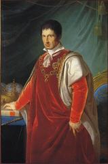 Portrait of Francis IV, Duke of Modena in scarlet robes with two crowns and the Codice Estense at Palazzo Ducale