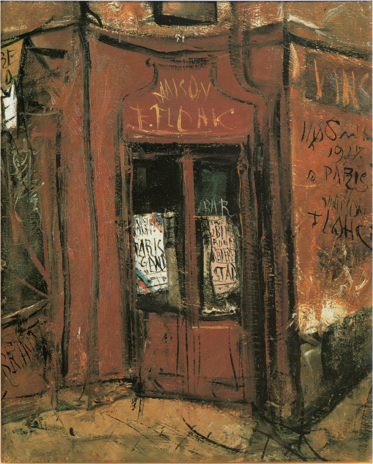 Entrance of a bar during the 1920s in vintage black and white photo
