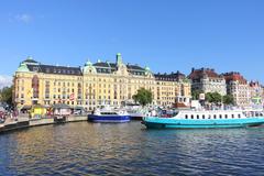 Historic Strandvägen buildings 1-7 in Stockholm, Sweden under clear sky