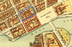 Historic map of Kvarteret Lejonet and Kvarteret Johannes in 1885