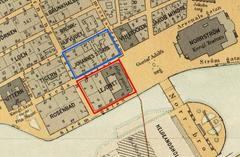 Historical map showing Kvarteret Lejonet in Stockholm, 1899