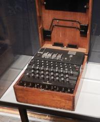 Enigma machine displayed in a World War II exhibit in New York City