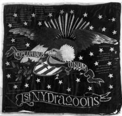 Flag of the First Regiment, New York Dragoons with patriotic symbols