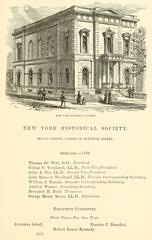 Wood engraving of the New-York Historical Society building at southeast corner of Second Avenue and 11th Street in New York City