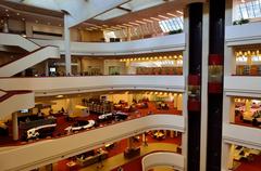 Toronto Reference Library main entrance and upper structure with modern architectural design