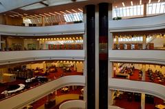 Toronto Reference Library main entrance exterior with modern architectural design and cloudy sky