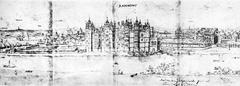 1562 drawing of Richmond Palace South-West Front across River Thames by Antony van den Wyngaerde