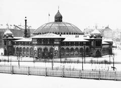 Historic black and white photograph of Industripalatset building around 1900