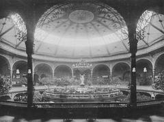 Interior view of Industripalatset circa 1900 with industrial architecture and vintage design