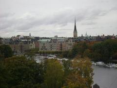 View of Strandvägen and Oscarskyrkan from Djurgården in Stockholm, Sweden