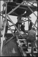 Spire of Oscarskyrkan under repair in 1955