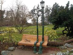 Vintage street lamps in a park at dusk in Turin