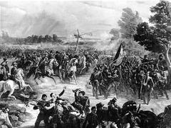 Historic painting depicting the Battle of Goito on May 30, 1848