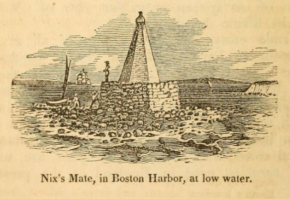 Nix's Mate ship in Boston Harbour at low tide in 1848