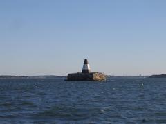 Pyramid beacon on Nixes Mate Island in Boston Harbor after high tide