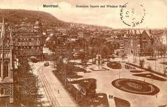 Historic Dominion Square in Montreal with Windsor Hotel and Macdonald Monument, 1908 postcard