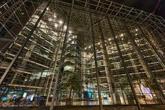 Sanomatalo building illuminated at night in Helsinki