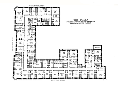 Typical floor plan of Plaza Hotel originally built at 768 Fifth Avenue, New York City, opened in 1907