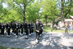 School of naval warfare troops marching during Finnish military Flag Day parade on Raaseporintie road in Tammisaari 2013