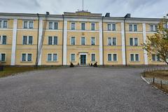 View of the Naval Academy building on Suomenlinna island in Finland on a clear day