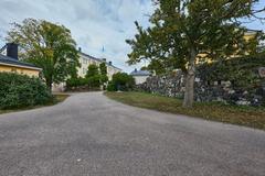 Naval Academy building on Suomenlinna island with clear blue sky