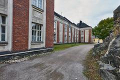 Naval Academy building on Suomenlinna island with clear blue sky
